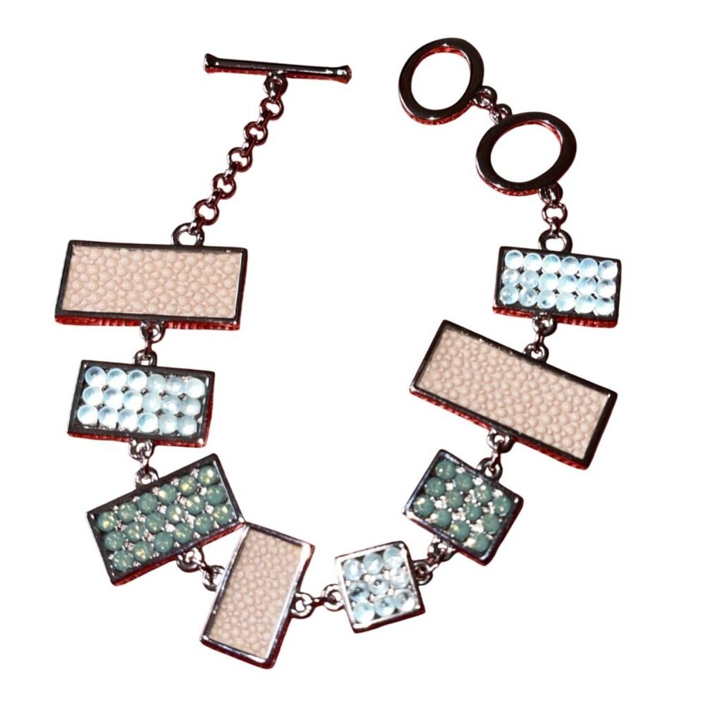 Swarovski Blue & Green Rectangular Crystal Bracel… - image 1